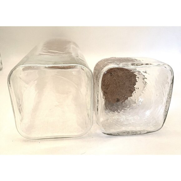 Set Of 2 Vintage Hammered Glass Canisters w Cork Tops Textured Clear Rectangular - Picture 7 of 7